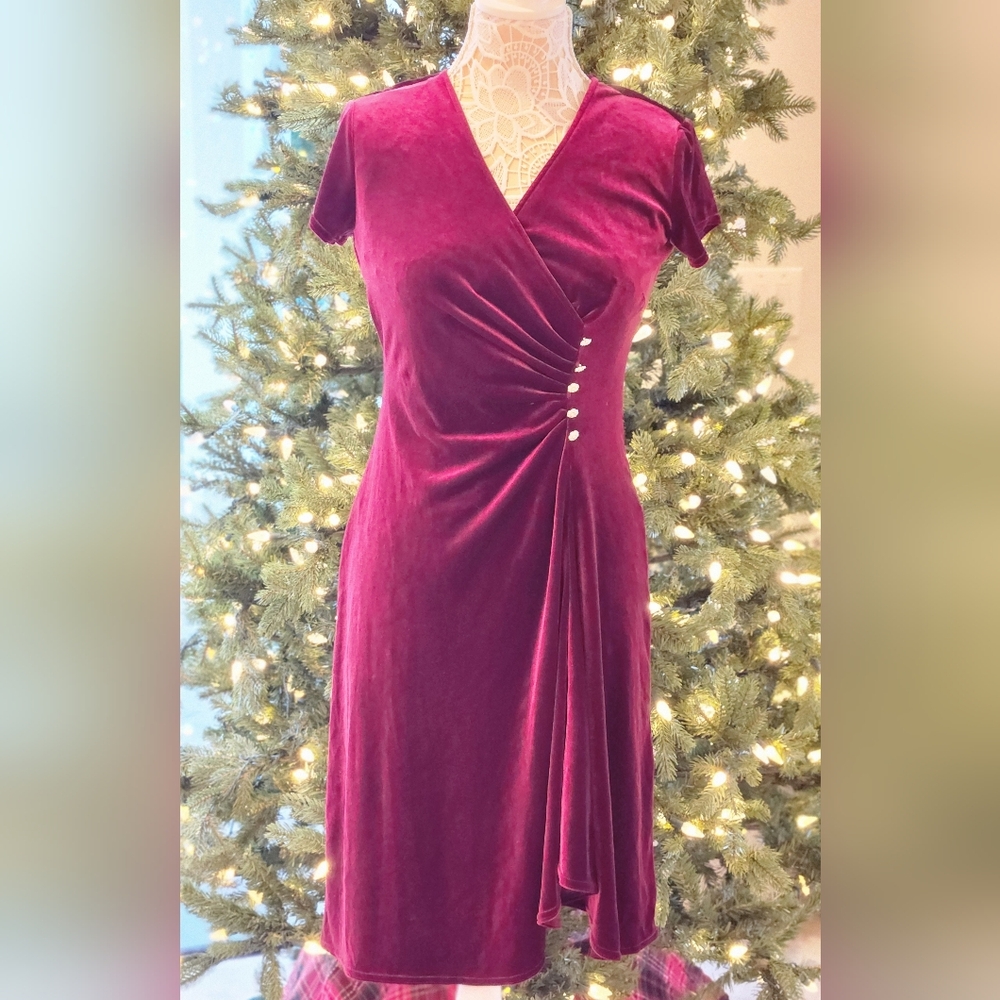 Elegant Velvety Deep Rich Burgundy Wine Holiday Dress..like New!